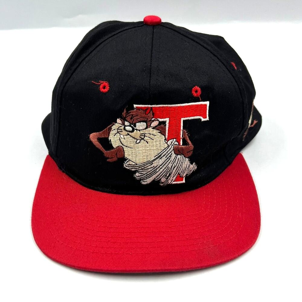 Vintage‎ 1993 Looney Tunes Tazmania Taz Devil Embroidered Baseball Cap Black Red